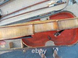 Vintage Old Violin In Wood Case Abalone Pearl Inlay