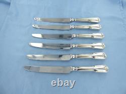 Vintage Sterling Silver Set Of Six Fiddle Thread Dinner Knives Birmingham 2000