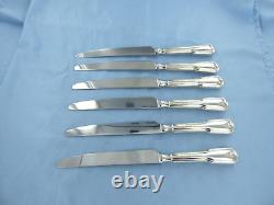 Vintage Sterling Silver Set Of Six Fiddle Thread Dinner Knives Birmingham 2000