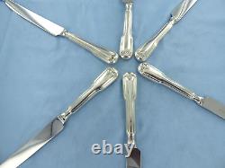 Vintage Sterling Silver Set Of Six Fiddle Thread Dinner Knives Birmingham 2000