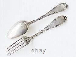 Vintage Tiffany sterling silver spoon and fork, violin thread type, 7 inches lon