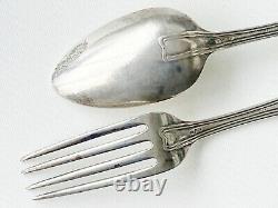 Vintage Tiffany sterling silver spoon and fork, violin thread type, 7 inches lon