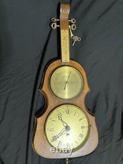 Vintage Violin Shaped Clock/Barometer/Thermometer 8 day German/ W Key