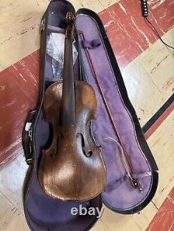 Vintage old 3/4 size kids Violin need work antique dark Brown