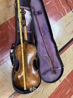 Vintage old 3/4 size kids Violin need work antique dark Brown