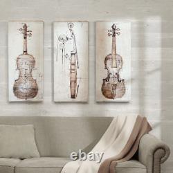 Violin Study Set 3 Piece Wall Art Hand Embellishment Canvas, Modern Musical In