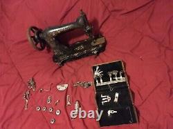 Vtg. 188 Singer Sewing Machine Fiddle Base with Attachments & Puzzle Box