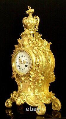XIXTh, French Empire, Stunning Huge antique Bronze Violin Shaped Clock, works