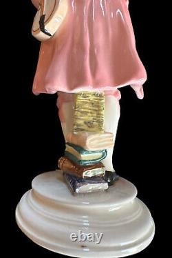 Ancien Goldscheider Porcelaine Figurine Mozart Lecture Livre Violon Rose Costume