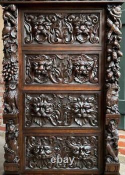 Antique Anglais Sculpté Chêne Chest Cabinet Néogothique Monkey Owl Violon C1880