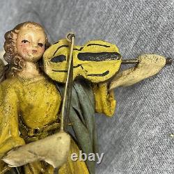 Antique Cartapesta Angels Avec Violon Made In Italy Paper Mache Holiday Ornament