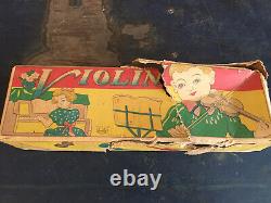 Antique Child's Grand'ole Opry Violon Collectionnable Jouet Vintage Wood Tin Rare