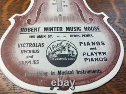 Antique Vtg Robert Winter Music House Irwin Pa Violon En Forme De Publicité Blotter