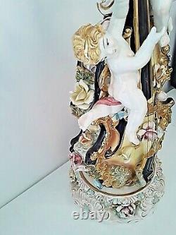 Capodimonte Grande Lampe Antique Porcelaine Cherub Angels Violon Vintage Italien