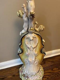 Capodimonte Large Antique Lamp Porcelain Cherub Angels Violin Vintage Italie Base