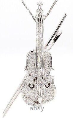 Épingle de broche de violon en or blanc 18 carats avec un total de 1,50 carat de DIAMANTS NATURELS - Antique et fait à la main