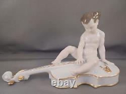 Figure nue en porcelaine Rosenthal ancienne sur un violoncelle Liebermann