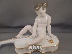 Figure nue en porcelaine Rosenthal ancienne sur un violoncelle Liebermann