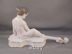 Figure nue en porcelaine Rosenthal ancienne sur un violoncelle Liebermann