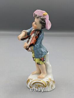 Figurine de violoniste en porcelaine de Meissen d'époque 1868, rare, de 11 cm