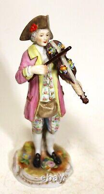 Figurine en porcelaine de Dresde allemande antique avec violon du début du XIXe siècle