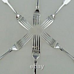Good Antique Sterling Silver Set Of Six Fiddle Back Dinner Fourches Londres 1869