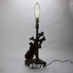 Lampe De Table Ancienne Allemande De La Forêt-noire Sculptée Violon, C1880