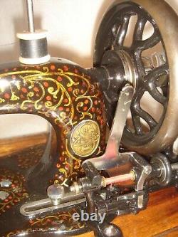 Machine à coudre antique Durkopp Fiddle Base de 1880 en bon état de fonctionnement, Allemagne