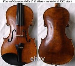 Old German Violin C. F. Glass MID 1800s Video Antique Master 923