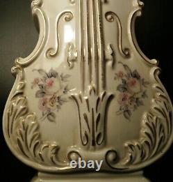 Paire de lampes violon en porcelaine peintes à la main VTG Antique Veuillez consulter l'état