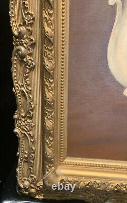 Peinture à l'huile vintage Vieil Violon par Marie Shawan, cadre antique 35 1/2' x 25 1/2'
