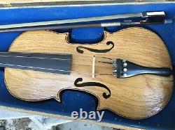 Primitif Vintage En Chêne Violon Fiddle Avec Cercueil En Bois Case 4/4 Intéressant