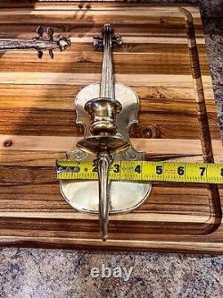 RARE Paire de bougeoirs en forme de violon en laiton vintage fabriquée à Taiwan