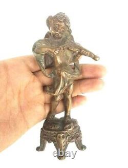 Rare Figure / Statue Ancienne Vintage en Laiton d'un Garçon Jouant du Violon de Style Français