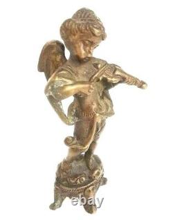 Rare Figure / Statue Ancienne Vintage en Laiton d'un Garçon Jouant du Violon de Style Français