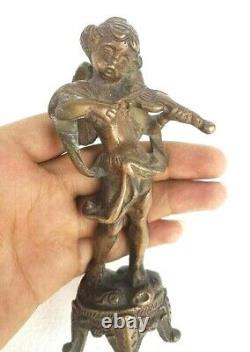Rare Vieux Vieux Garçon En Laiton Antique Jouant Violon Français Figure / Statue