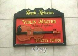 SARAH PEDERSEN Maître antiquaire de violon Cours particuliers Enseigne commerciale vintage en forme de moule
