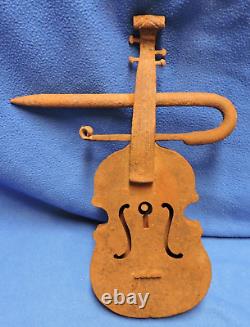 Serrure de porte de portail en fonte de violon vintage