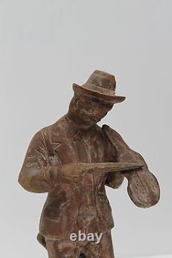 Vieux Vieux Laiton Maincraftd Homme Jouer Violon Figurine Statue Décoratif Nh1556