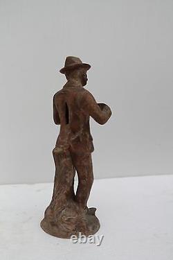 Vieux Vieux Laiton Maincraftd Homme Jouer Violon Figurine Statue Décoratif Nh1556