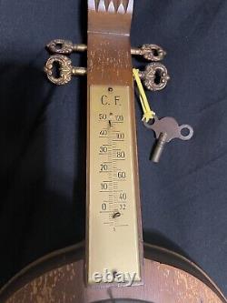 Vieux Violon En Forme D'horloge / Baromètre / Thermomètre 8 Jours Allemand / W Clé