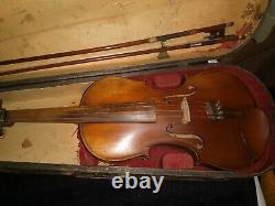 Violine Antique Vintage Avec Boîtier En Bois Bow Estate Find