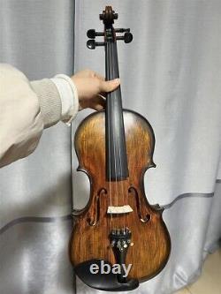 Violon antique 4/4 à dos d'une seule pièce sculpté à la main avec vernis, étui et archet