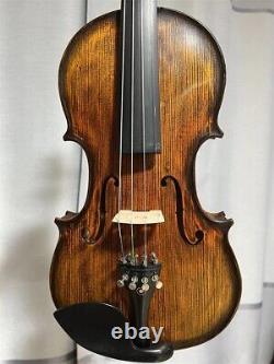 Violon antique 4/4 à dos d'une seule pièce sculpté à la main avec vernis, étui et archet