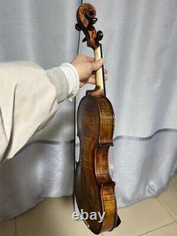 Violon antique 4/4 à dos d'une seule pièce sculpté à la main avec vernis, étui et archet