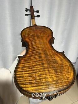 Violon antique 4/4 à dos d'une seule pièce sculpté à la main avec vernis, étui et archet